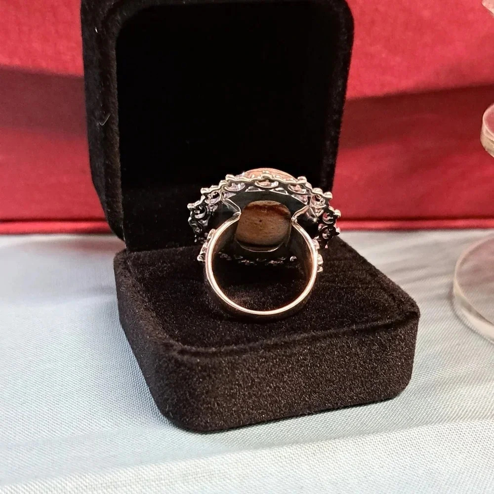 Fire Opal Matrix Large Solitaire Ring In 925 Sterling Silver. - Picture 7 of 8